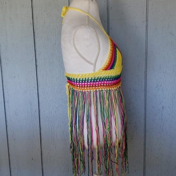 Tassels Crochet Bikini Top. Sexy Colorful Rainbow - Picture 3 of 14